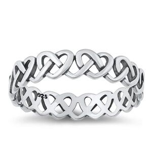 Sterling Silver Interlocking Hearts Ring – Size 8
